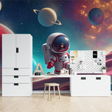 Space exploration wallpaper adding wonder to a teen gaming room