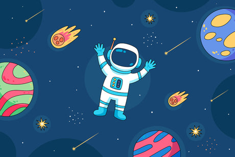 Space wallpaper design file showing detailed astronaut pattern with meteors and stars on navy background