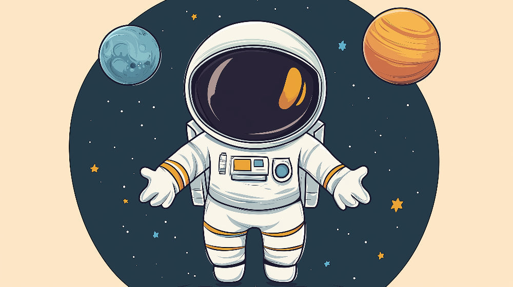 Space wallpaper design file showing detailed astronaut floating among colorful planets and stars