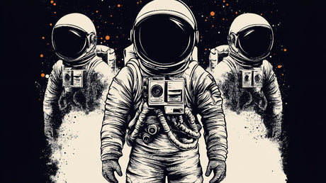 Astronaut Space Wallpaper design file showing detailed black and white pattern with orange accents