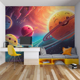 Astronaut wallpaper transforming a gaming room into an epic space station with red planet views