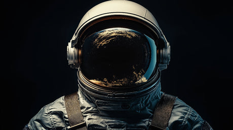 Astronaut helmet space wallpaper design file with Earth reflection detail