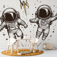 Modern Astronaut Line Art Wallpaper creating a striking focal point in a minimalist home office space