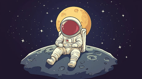 Astronaut Moon Landing Scene design file with detailed lunar surface and deep space background