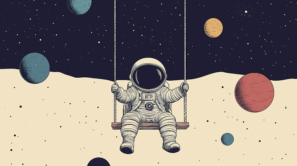 Space wallpaper design file showing detailed astronaut on swing pattern with dreamy planets and stars