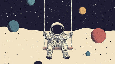 Space wallpaper design file showing detailed astronaut on swing pattern with dreamy planets and stars