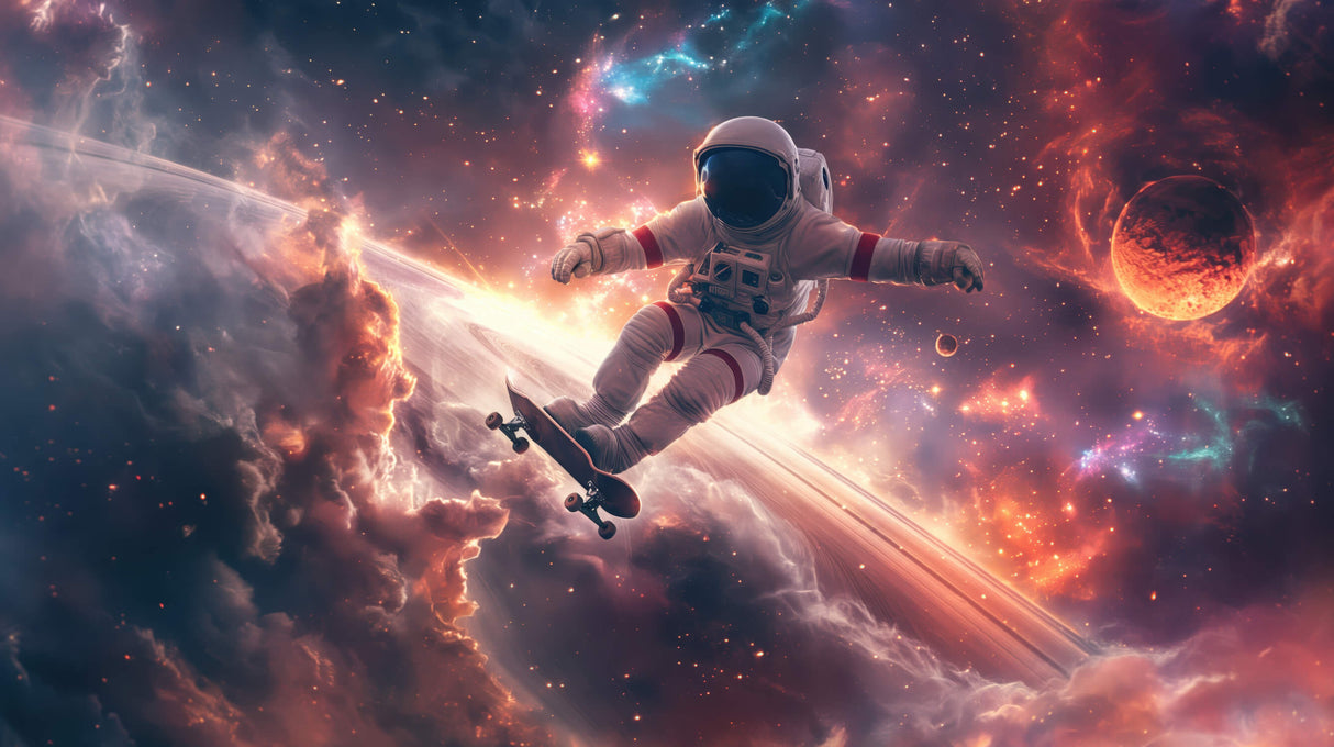 Space wallpaper design file showing detailed astronaut skateboarding through cosmic galaxy