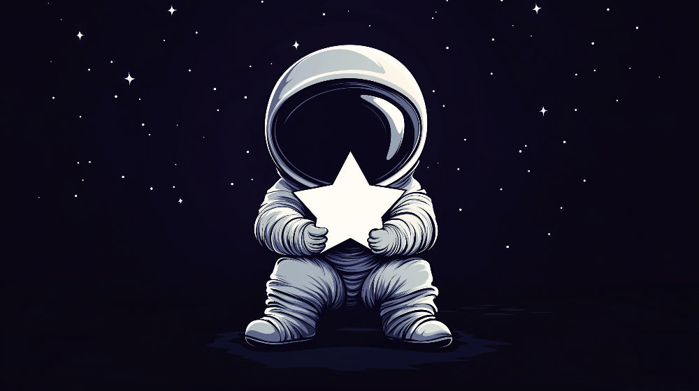 Astronaut with star design file showing detailed space pattern and rich navy background