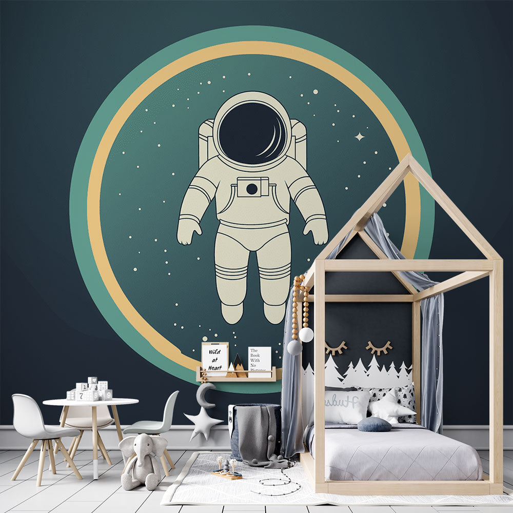 Modern bedroom with Space Astronaut Wallpaper creating a dreamy atmosphere for kids
