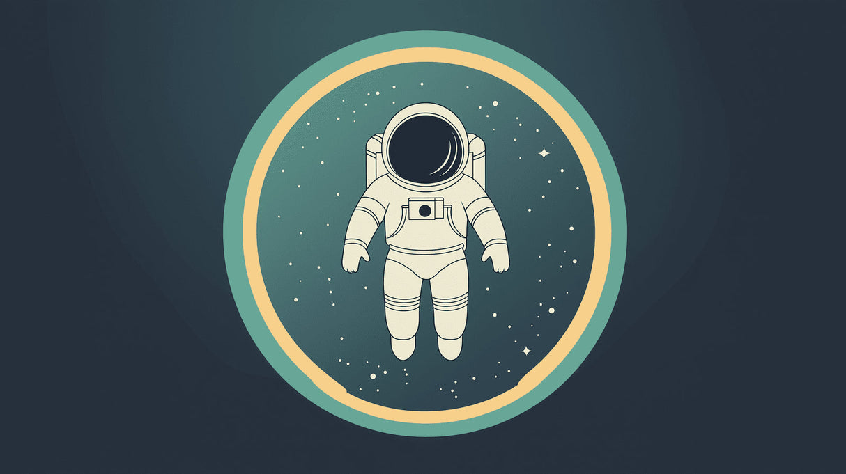 Astronaut wallpaper design file showing floating spaceman with starry circle pattern