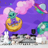 Cartoon space wallpaper creating magical atmosphere in children's study corner