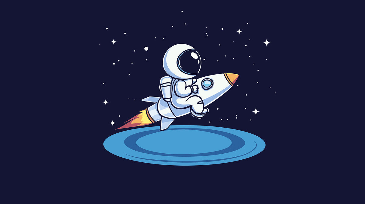 Space wallpaper design file showing charming astronaut and rocket pattern on navy background with stars