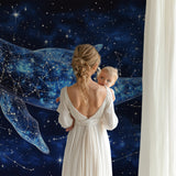 Marine space wallpaper bringing wonder to reading nook, stars twinkling above