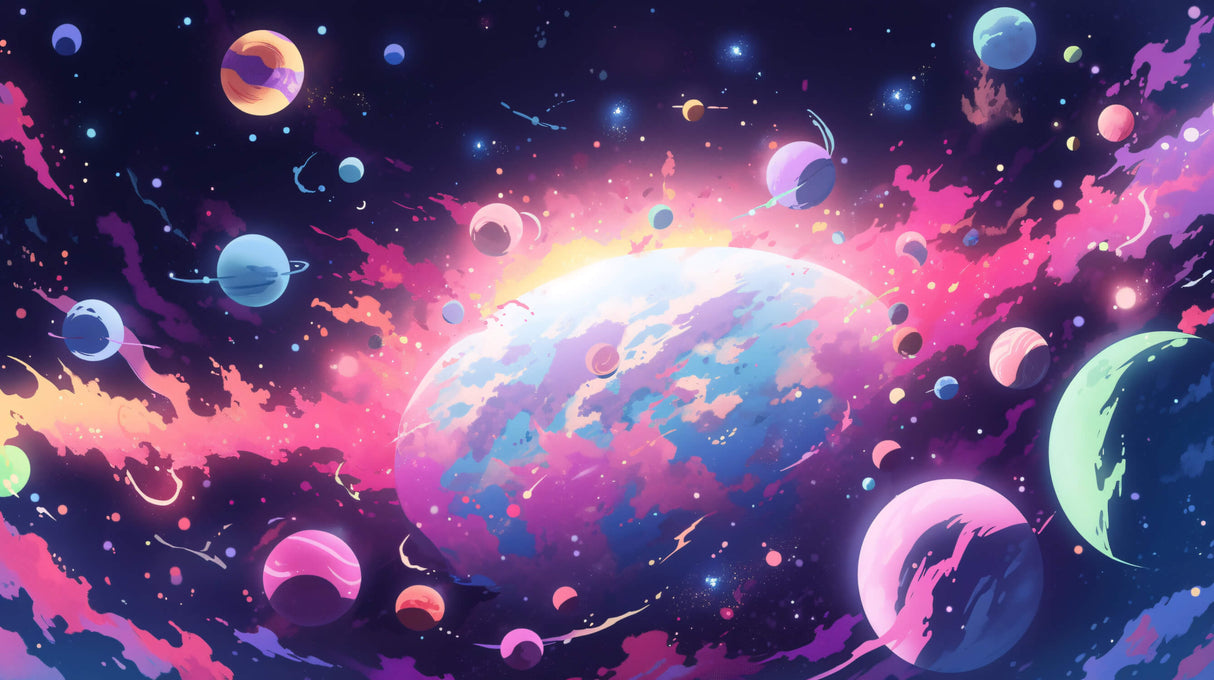 High-resolution design file of galaxy and planets pattern with vibrant cosmic details