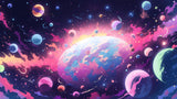 High-resolution design file of galaxy and planets pattern with vibrant cosmic details