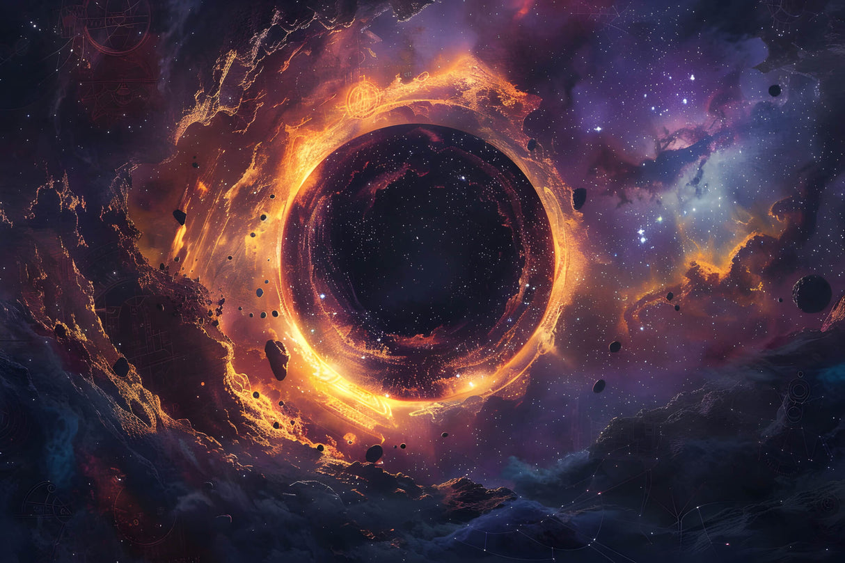 Space black hole with golden nebula design file showing intricate pattern details