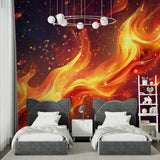 Celestial fire mural in media room creating immersive space atmosphere