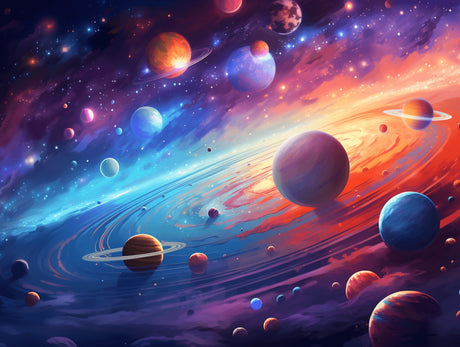 High-resolution design file of space galaxy wallpaper showing intricate planet and nebula details