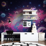 Galaxy wall mural bringing cosmic wonder to a playroom setting