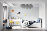 Night sky mural creating a calm atmosphere in a baby's nursery