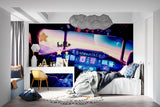 Galaxy cockpit mural bringing space adventure to teen bedroom setup