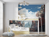 Futuristic spacecraft wallpaper creating epic atmosphere in teen bedroom