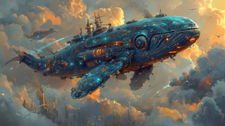Space whale design file showing detailed copper-gold accents and turquoise mechanical elements