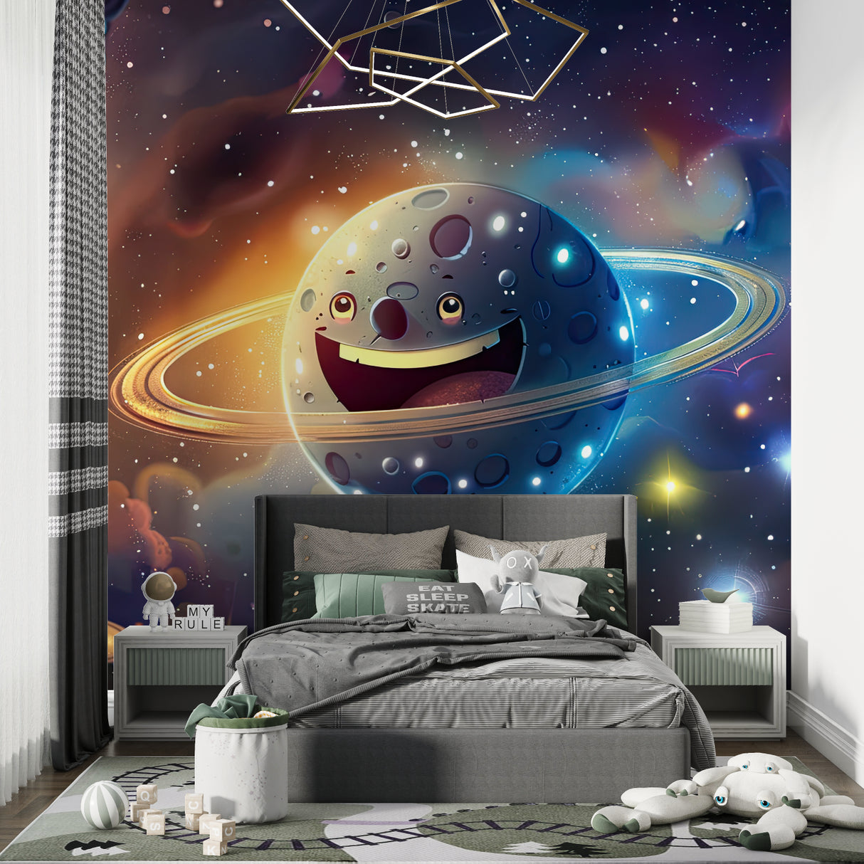 Happy planet space wallpaper creating a magical study area for young astronomers
