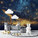 Magical whale mural brightening a child's bedroom with starlit wonder