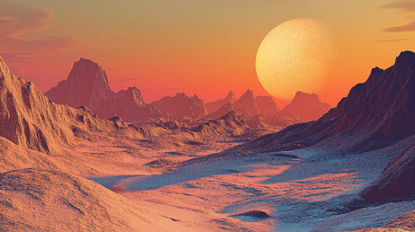 Mars landscape wallpaper transforms modern bedroom into space station command center with orange sunset glow