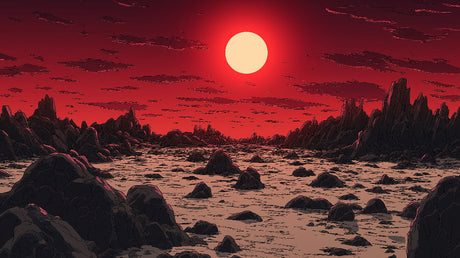Mars landscape design file showing detailed Martian terrain and red sun pattern