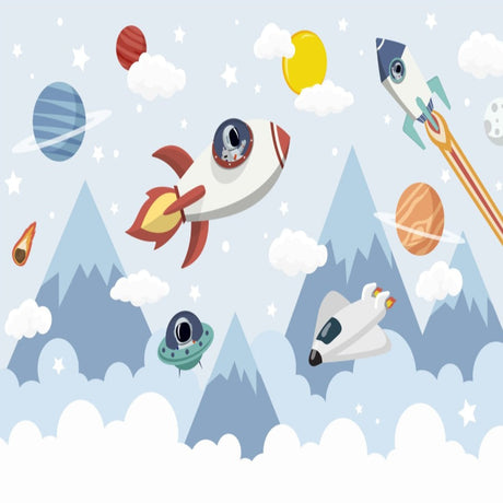 Space wallpaper design file showing detailed rocket pattern with mountains and planets