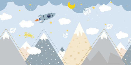 Space and mountain adventure wallpaper design file showing detailed pattern with rockets and stars
