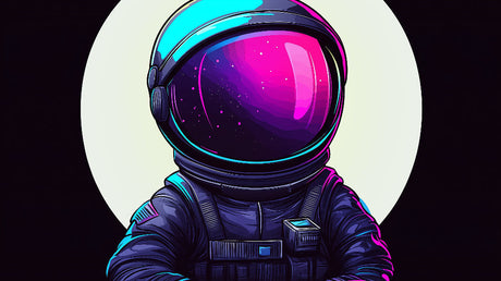 Neon astronaut galaxy wallpaper design file showing vibrant cosmic details and starlit background
