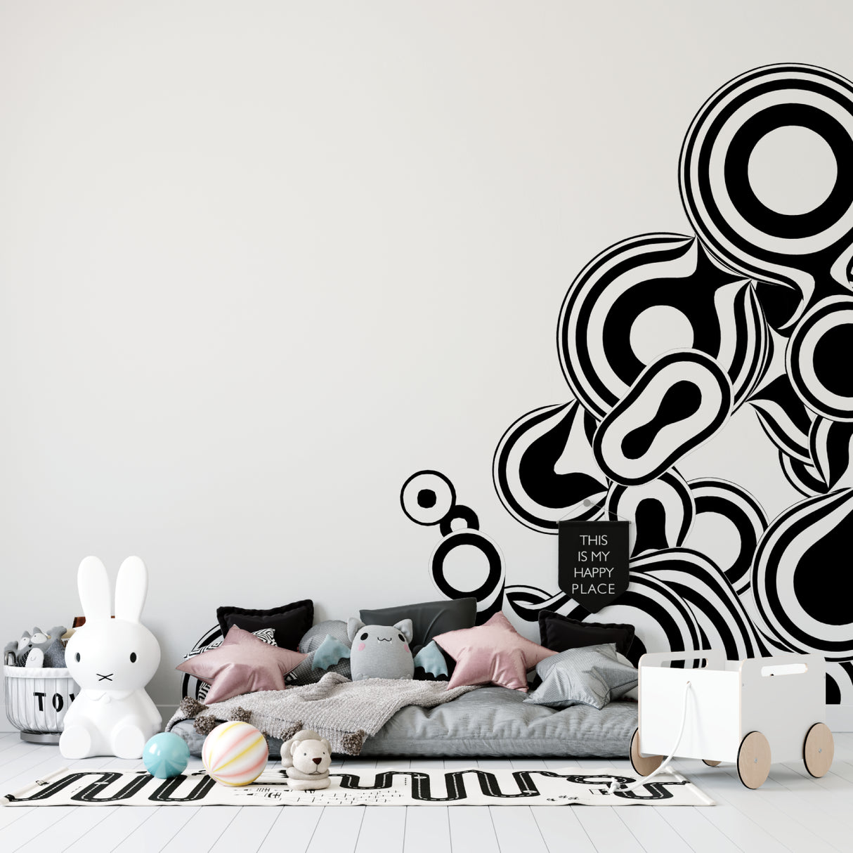 Modern study space enhanced with luminescent space-themed wall mural