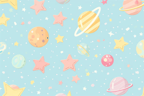 Design file of pastel space wallpaper pattern showing detailed planets and stars