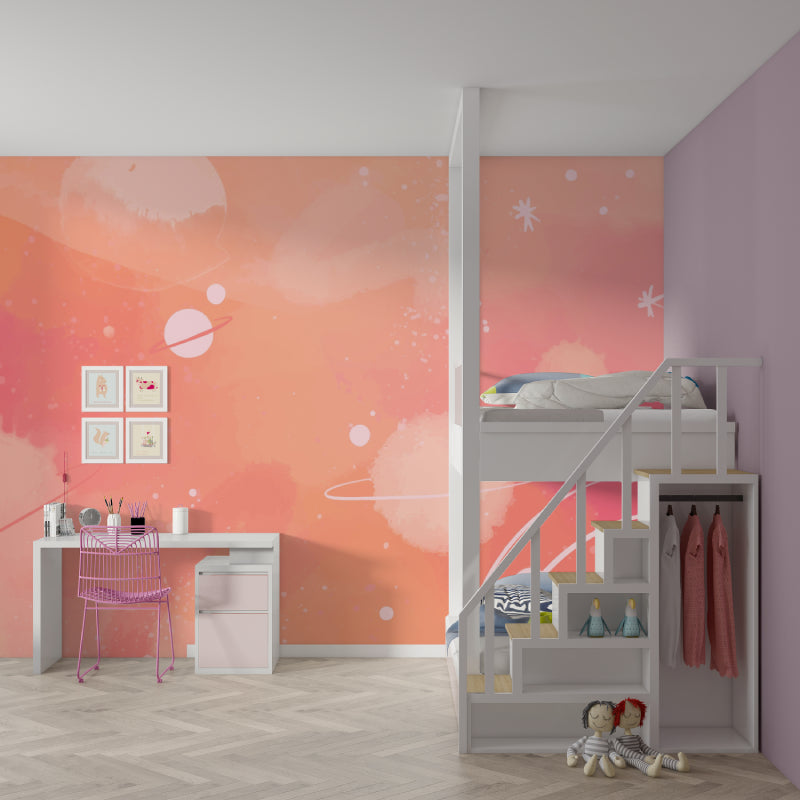 Galaxy wall mural creating magical atmosphere in children's playroom