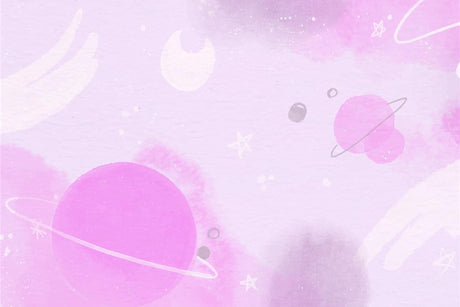Design file of pink galaxy wallpaper pattern showing detailed planet and star elements
