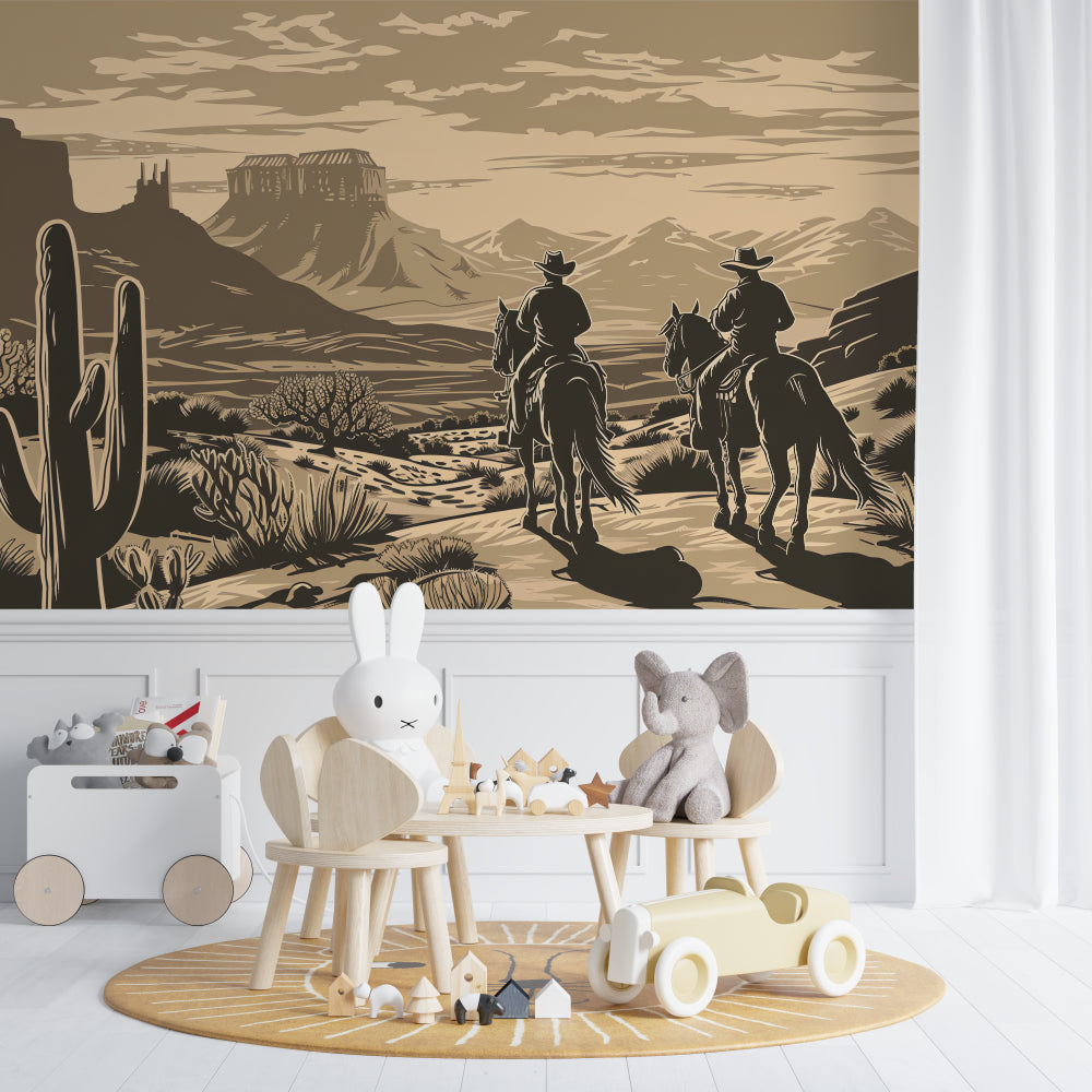 Space wallpaper with pink planets featured in a modern playroom setting