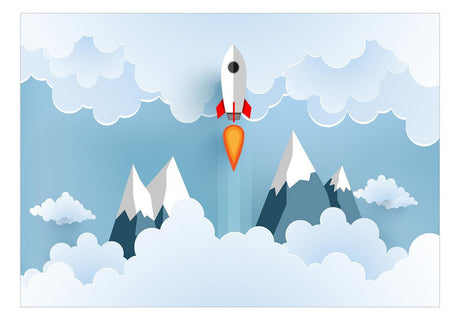 Space themed wallpaper design file showing detailed rocket pattern with mountain backdrop