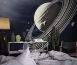 Galaxy wallpaper with Saturn installed in modern home office space