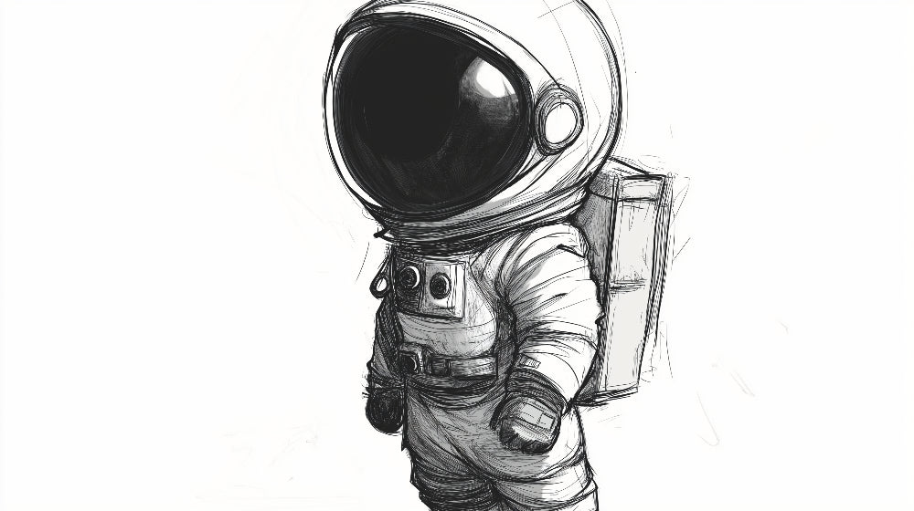 Space Mural Wallpaper design file showing detailed black and white astronaut illustration