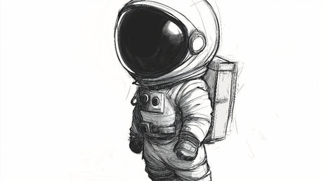 Space Mural Wallpaper design file showing detailed black and white astronaut illustration