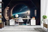 Home office space mural creating immersive work environment with Earth view wallpaper