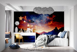 Cosmic wallpaper design in home office with starry night theme