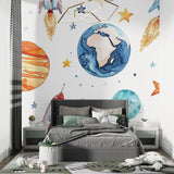 Game room featuring rocket ship wallpaper with comfortable seating area