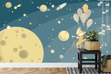 Playroom showcase of whimsical fox space wallpaper, creating enchanting reading nook atmosphere