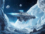 Space ship design file showing detailed spacecraft pattern with glowing energy beams and starry background