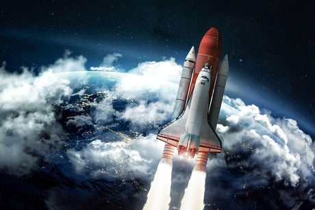Space shuttle launch design file showing detailed Earth view and rocket thrust effects