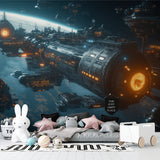 Futuristic space station mural bringing cosmic vibes to teen bedroom